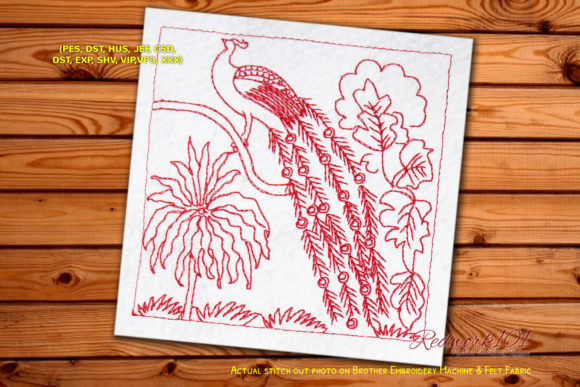 Indian Peacock Redwork